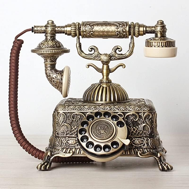 ZYKBB Метален Ретро Антикварен Телефон Старомодна Кабелна Стационарен Телефон с Превръщането Циферблат за Украса