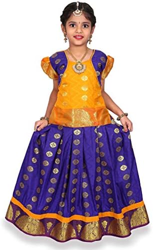 Комплект Павадаи за момичета от коприна kaatru Thana (D65) - Lehenga Choli (Таблица за размери на принц)