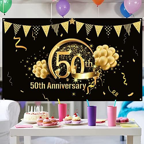 50-та Годишнина на Бижута Вечерни Банера, Много Голяма Кърпа Черно Златен Знак Плакат на 50-та Годишнина на