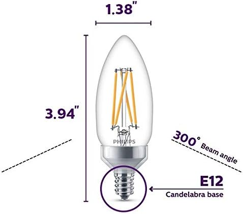 Led крушка Philips B11 с регулируема яркост без трептене, Класически стъкло, 300 Лумена, Мека бяла светлина