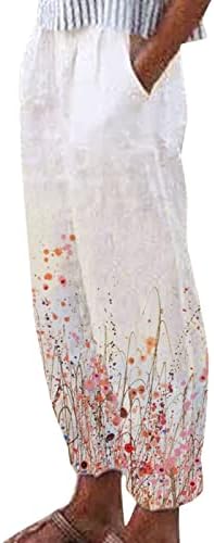 Дамски панталони капри от памук и Лен, Ежедневни Широки Капри с Цветен Модел, Палацо за Йога, Летни Модни Панталони