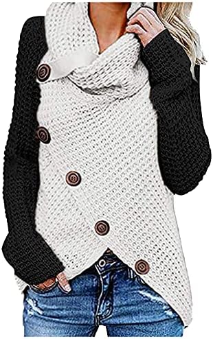 Yokwi 2022 Дамска Мода Есен-Зима, Дълъг Ръкав, Копчета На Нередовен Вязаный Пуловер