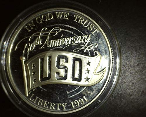 1991 - те години на United Service Organizations USO ПРОБА за Сребърен долар на САЩ номинална стойност от 1