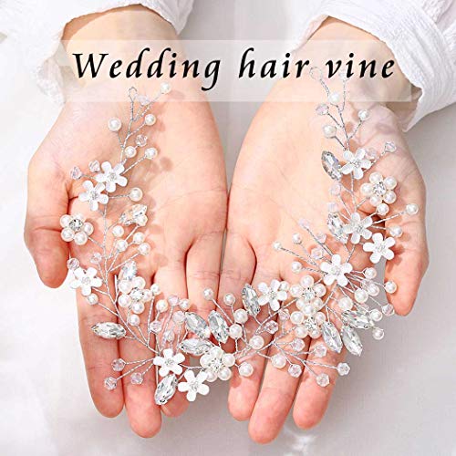 Необичайна сватба лоза за косата на булката, сребърен балон превръзка на главата с цветя модел, кристални аксесоари