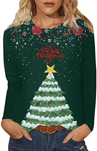 Дамски Hoody С Коледните Принтом, Ежедневна Блуза с Дълъг Ръкав, Дамски Тениски, Свободна Жена Приталенная Тениска