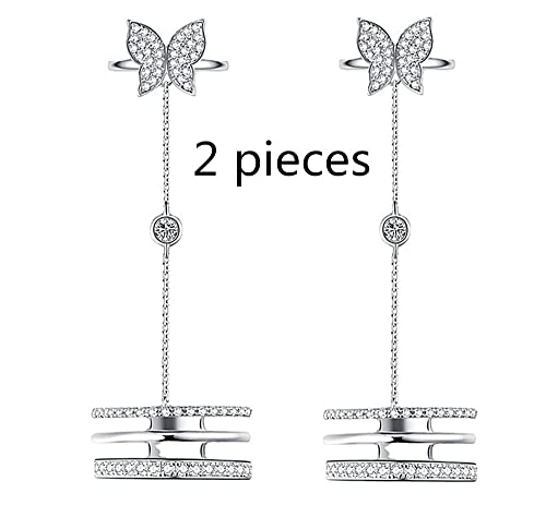 Sither 2 пръстен с пеперуди за жени, сребърни двойни пръстен с пеперуди и кристали, с веригата, в стил бохо,