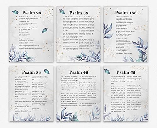 Псалм 23, Псалм 39, Псалм 46, Псалм 62, Псалм 84 и Псалм 138 Комплект от 6 на Библейски Текстове За декор на