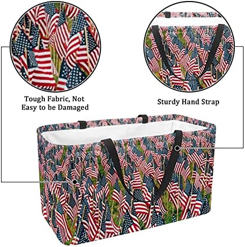 Кошница за съхранение на LORVIES със Звездите ивица и на Знамето на САЩ - Голяма Правоъгълна Кошница за Дрехи,